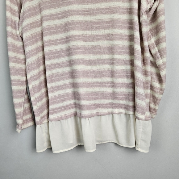 Torrid Sweater Ivory Blush Pink Stripe 2fer Pullover Sheer Hem Scoop Neck - Picture 5 of 8